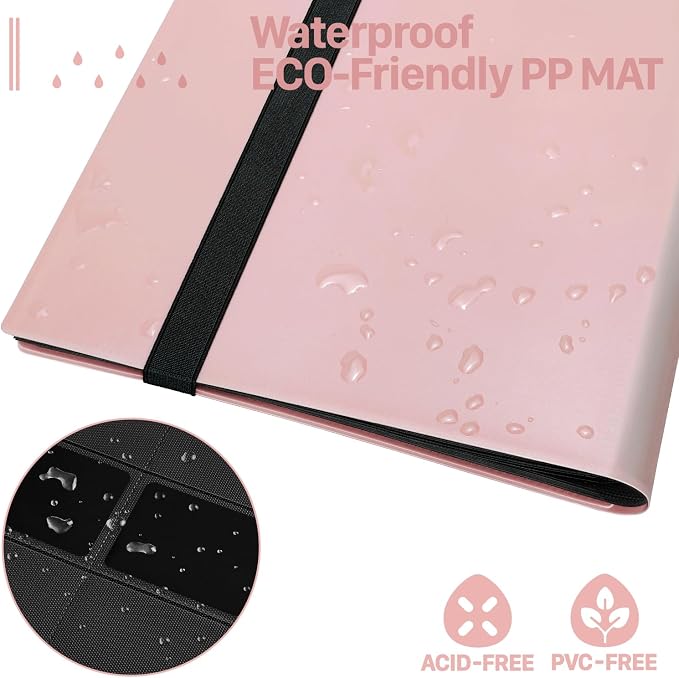 【2026】Trading Card Binder 9 Pocket, Premium Sports Collection Binder Game Cards Book with Sleeves Side Loading, Anti-open Strap Double Sided Waterproof 360 Card Folder