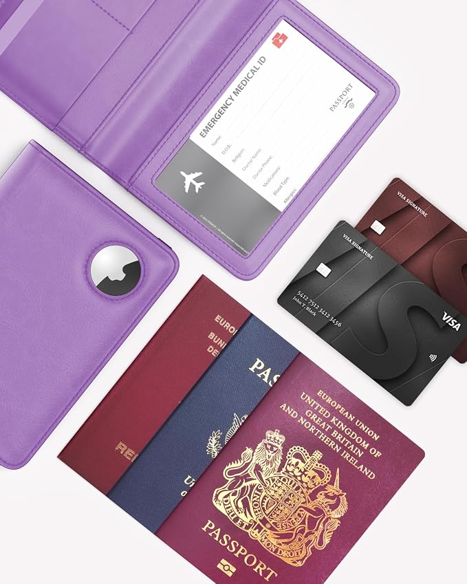 Stouchi AirTag Passport Holder – Slim RFID Travel Wallet | Ultra-slim, Waterproof PU Leather, 5 Card Slots, RFID Blocking, AirTag Slot – Perfect for US Passports