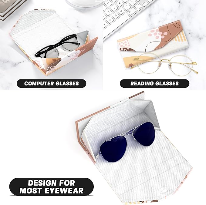 Sunglasses Case, Foldable Glasses Case, Magnetic PU Leather Hard Shell Folding Eyeglass Holder Box, Collapsible Unisex