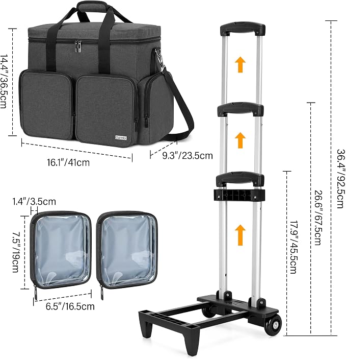 Rolling Teacher Tote Bag with 2 Detachable Pouches for Work, Black | Wheeled Teacher Uility Bag with 15.6" Padded Laptop Sleeve, Large Briefcase with Detachable Trolley for Women