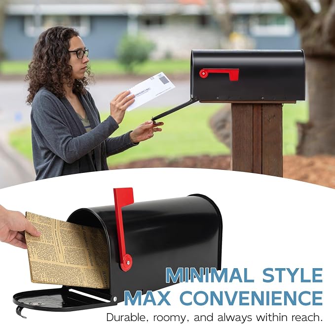 BlissBoard Black Metal Mailbox, Galvanized Steel Outside Mailboxes, Standard Medium Capacity, 20 x 8.7 x 6.7 Inches