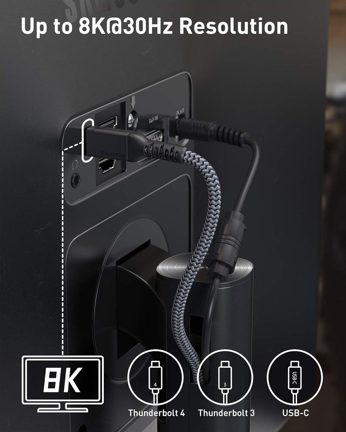 Maxonar [6Ft] Thunderbolt 4 Cable, Support 40Gbps Data Sync/240W Charging and 8K/5K@60Hz for Thunderbolt 4/3, USB4, and USB-C Devices