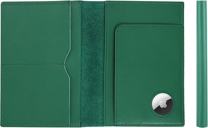 STAR VISTA Albatross Leather Travel Passport Holder, Minimalist Design, Calfskin Leather Case for Women and Men - Slim Passport Wallet, Bifold, RFID Blocking, with AirTag Holder, Green