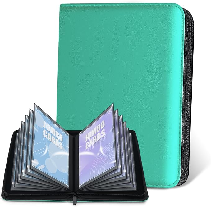 Jumbo Card Binder – Oversize Ringless PU Leather Collector Card Binder with 60 Card Holders, Premium Storage Album for Game Cards (5.7'' x 7.9''), Aqua Blue