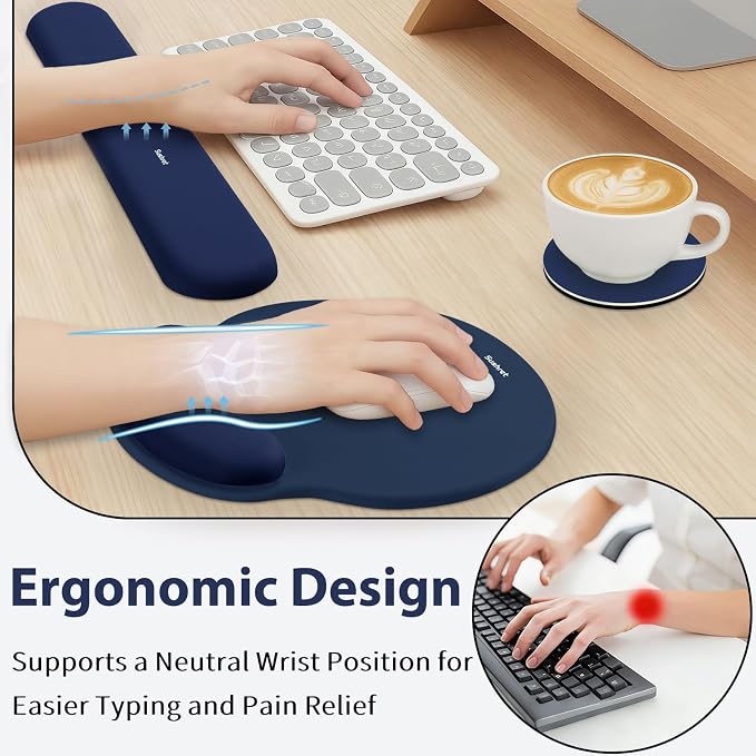 Mouse Pad and Keyboard Wrist Rest, 3-in-1 Gel Memory Foam Ergonomic Mouse Pad with Wrist Rest Set, Gaming Mousepad Arm Cushion Support for Computer Office Desk Accessories Cute Setup,Dark Blue