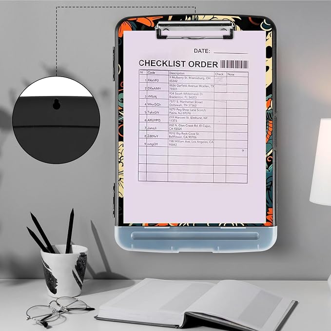Clipboard with Storage,Storage Clipboard with Pen Holder,Heavy Duty Plastic Storage Clipboard with Low Profile Clip,Teacher Must Haves,Clipboard Folder,Office Supplies,Dragon -1355
