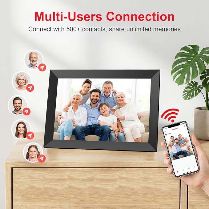 Frameo 10.1 Inch WiFi Digital Picture Frame, Digital Photo Frame with 1280x800 HD IPS Touch Screen, Auto-Rotate, Wall Mountable, Easy Setup to Share Moments Instantly via Frameo App, Gifts for Mom