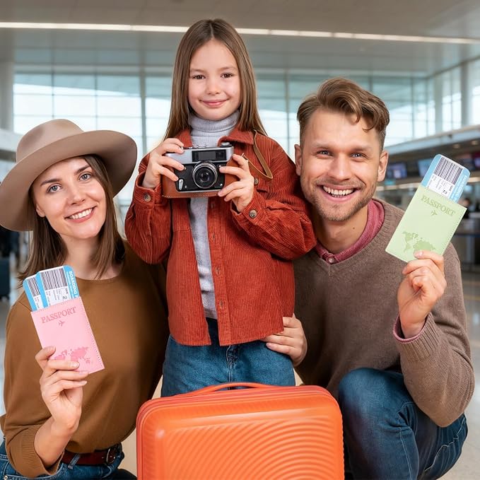 3Pcs Passport Holder for Travel, Family Passport Cover | Pink, Black, and Green, Passport Book Holder for Credit Card, Cash, Air Ticket