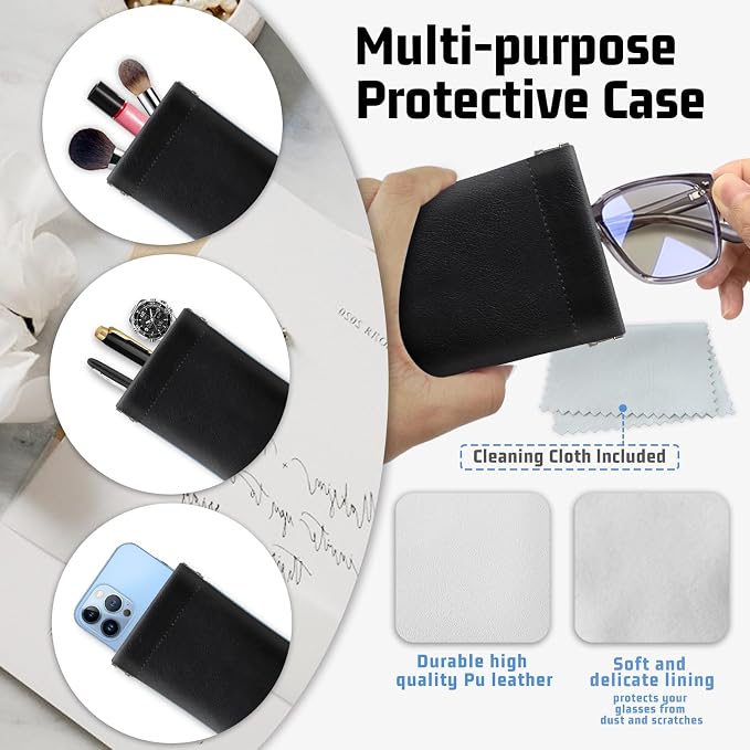 Soft Sunglasses Eyeglass Glasses Case,7x3.5inch Portable PU Leather Squeeze Top Holder Bag Pouch for Women Men