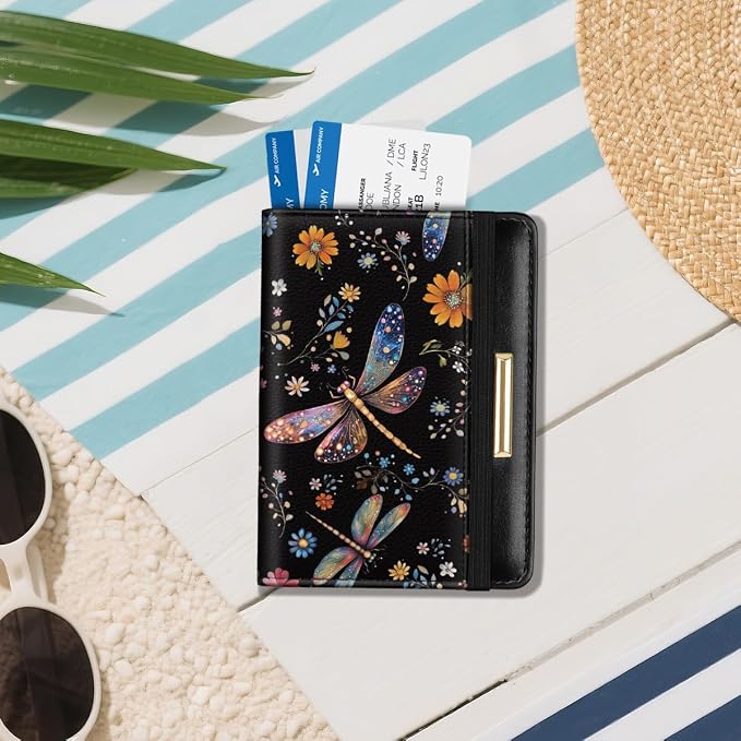 Coco Rossi Passport Holder for Travel Women Slim RFID Passport Cover Wallet | Travel Essentials, Passport Book Holders, Passport Wallet Cover Case, PU Leather, Cute, Thin, Spliced Design, Dragonfly