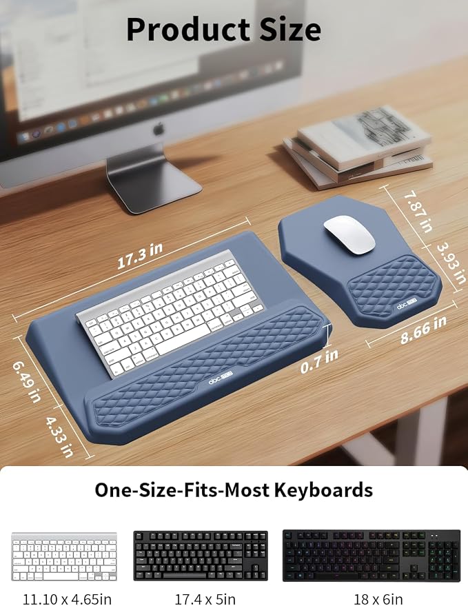 3-in-1 Ergonomic Keyboard Stand with Wrist Rest & Mouse Pad Set, Blue | Comfy Keyboard Riser Holder Soft Mousepad with Massage Design, Memory Foam and Non-Slip PU Base for Pain Relief