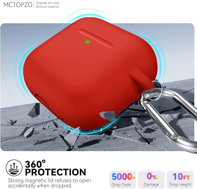 for AirPods 4 Case 2024 with Cleaner Kit & Keychain-Magnetic Red | Silicone Protective Cover for Apple AirPods 4th Generation Case,for Women Men,One-Piece Design,Shockproof,Dust Proof,Magnetic
