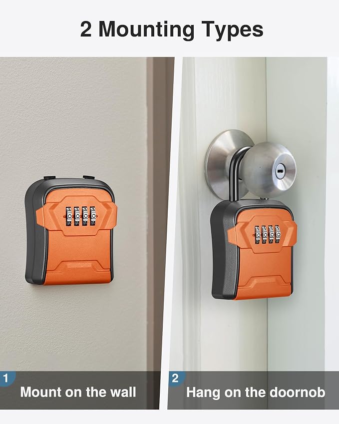 Puroma Lock Box, Key Lock Box Wall Mount & Portable Combination Lockbox with Resettable Code, Security Lockbox for Outside House Keys, Apartment Realtors Spare Keys Storage (1 Pack, Orange)