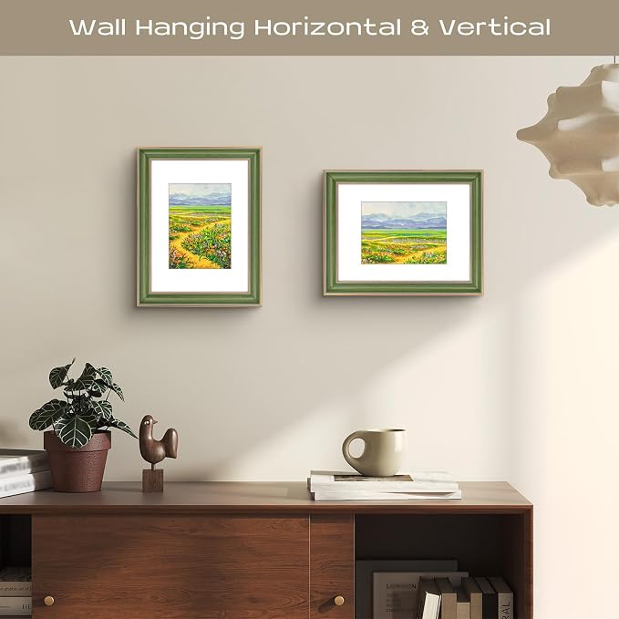 Golden State Art, 9x12 Photo Frame With Mat for Pictures 6x8 and Real Glass (Green With Gold Trim - White Color Mat, 1.25 Inch Frame Border)