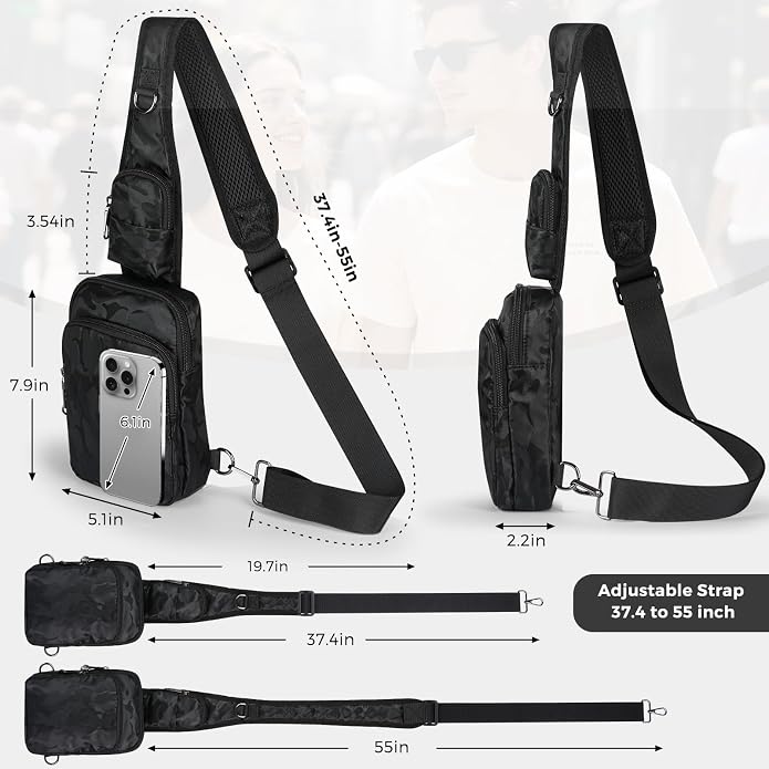 Sling Bag, Crossbody Bag with Zipper Lock, RFID Blocking & Water Resistant for Men and Women