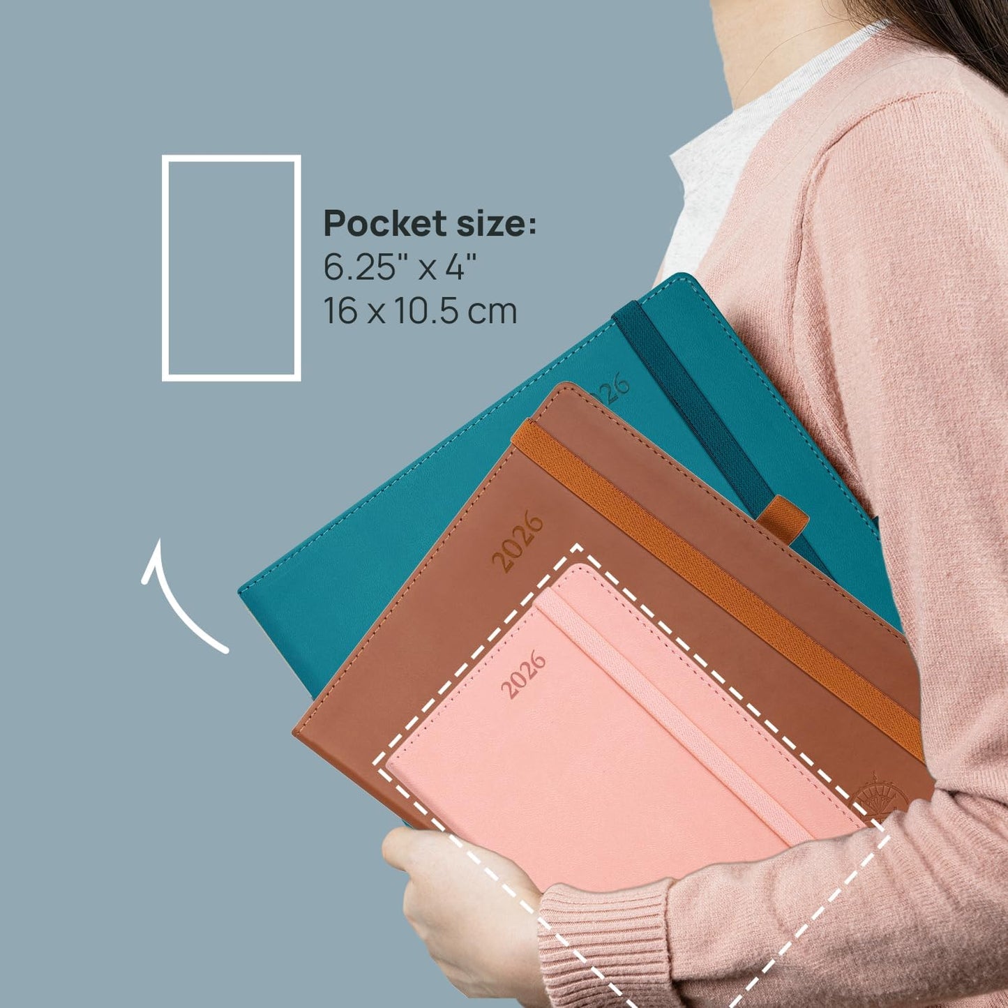 POPRUN Pocket Calendar 2026 (Small Size- 4'' x 6.25") Weekly and Monthly for Purse - Planner 2026 (Jan. 2026 - Dec. 2026) with Vegan Leather Soft Cover,Pen Holder and More - Green