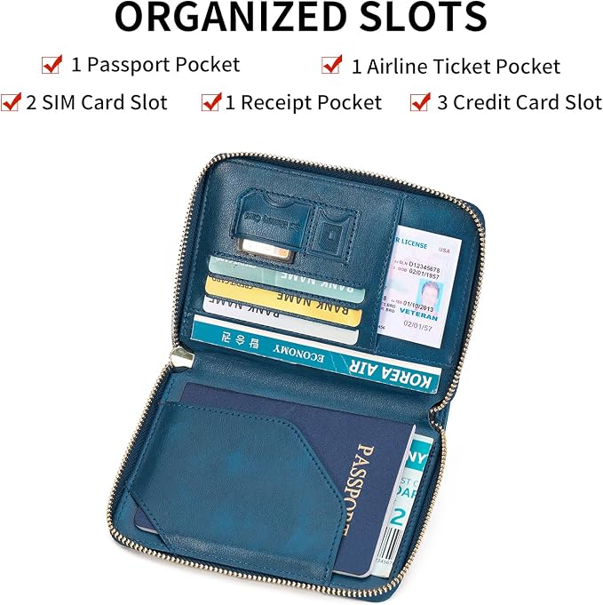 Travel Passport Wallet RFID Blocking Passport Holder-Women and Men with Zippered Ladies Passport Cover