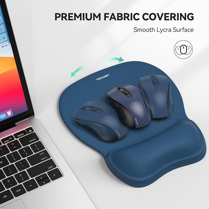 TECKNET Gel Ergonomic Mouse Pad with Wrist Rest, Non-Slip PU Base, Navy | Comfortable Gel Cushion, Pain Relief, Smooth and Waterproof Surface, Mouse Pad with Wrist Rest for Office, Gaming and Study