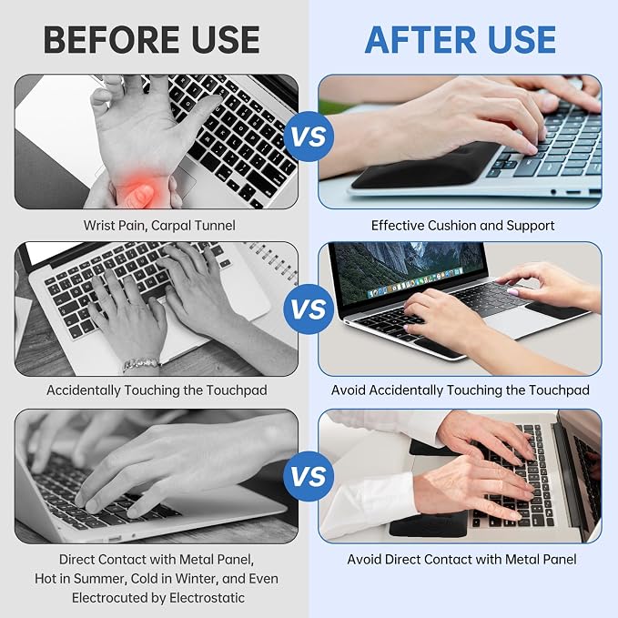 Upgraded Wrist Rest for Laptop, Ergonomic Memory Foam Laptop Wrist Pads for Computer Keyboard, Wrist Support Cushion for Typing (Black)