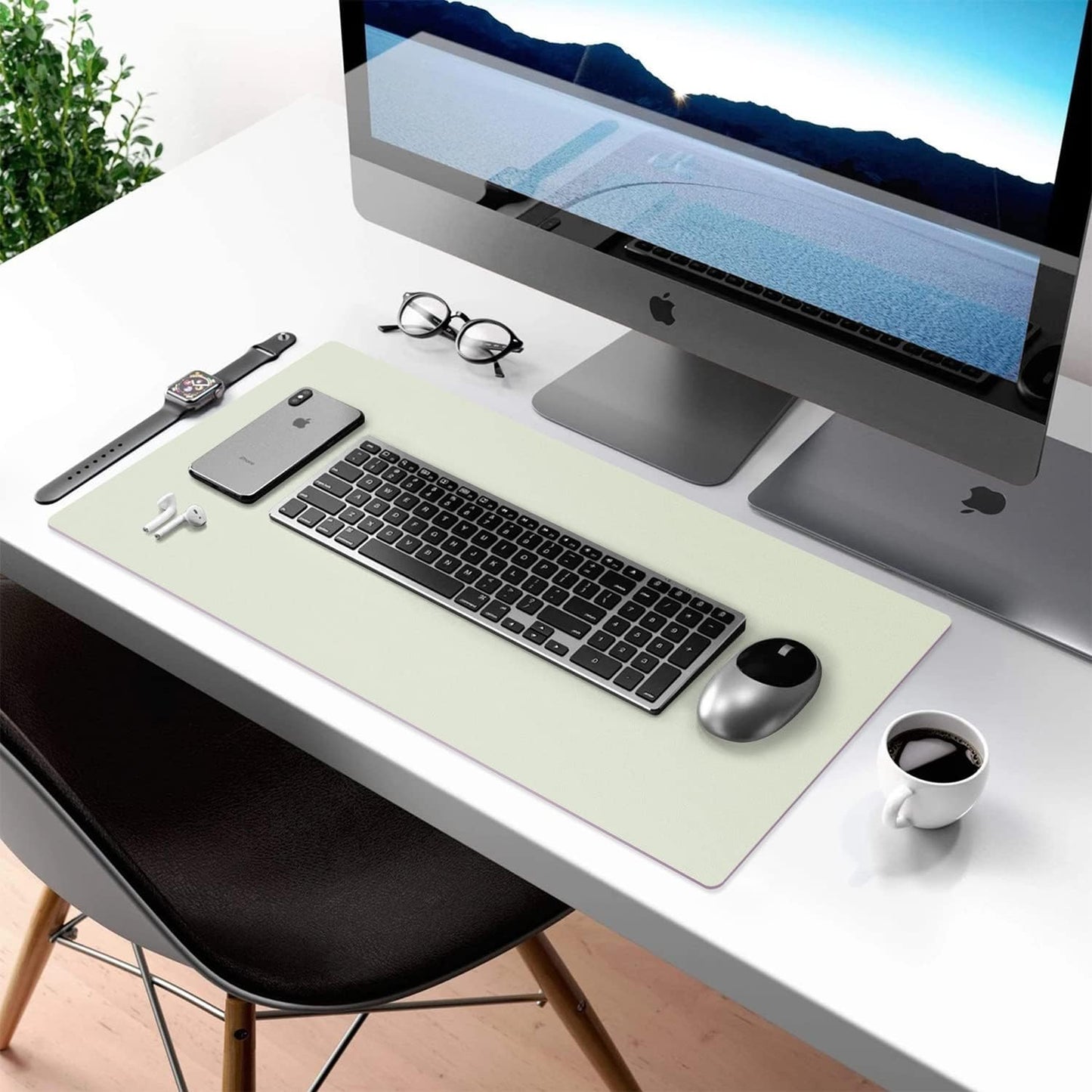 Aothia Double-Sided PU Leather Desk Pad - Non-Slip Large Mouse Pad & Desk Mat for Office, Home - Waterproof, Easy to Clean, Durable Dual-Sided Surface (23.6"x13.7", Matcha Green)
