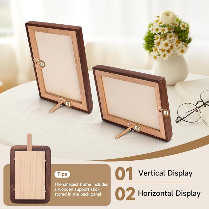 Solid Walnut Picture Frame for Instax Wide & Square Photos, Small Solid Wood Photo Frame with Joinery Corners, Tabletop Display (Walnut, For 4.2x3.5/4.3x3.4 Photo)