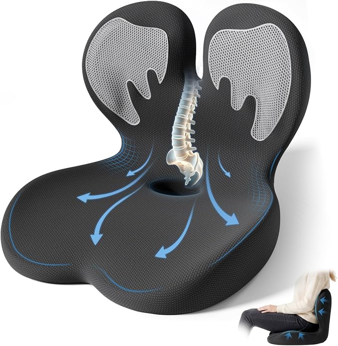 Seat Cushion, Office Chair Cushion with Lumbar Support Pillow, Memory Foam Car Cushions, for Long Sitting, Tailbone & Back Pressure Relief,Sciatica Pad for Office, Car, Home Chairs