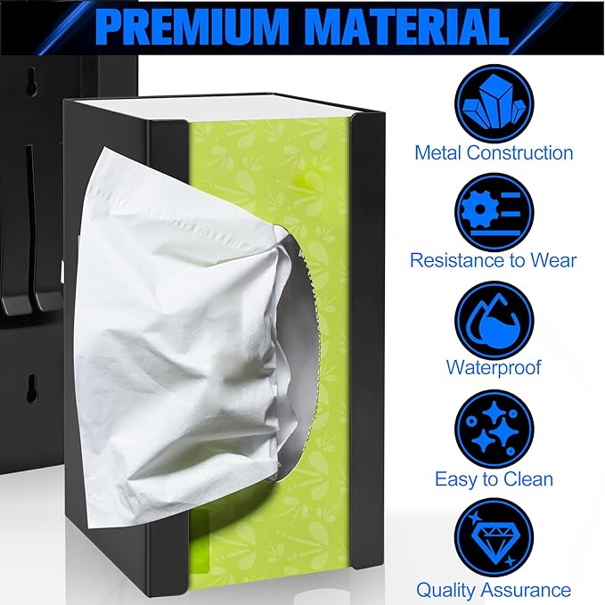 Magnetic Glove Dispenser 2 Pack - Heavy Duty Wall Mount & Fridge Organizer for Gloves, Paper Towels, Wipes - Tool-Free Installation for Kitchen, Garage, Workshop, Office - Black (Black Steel)