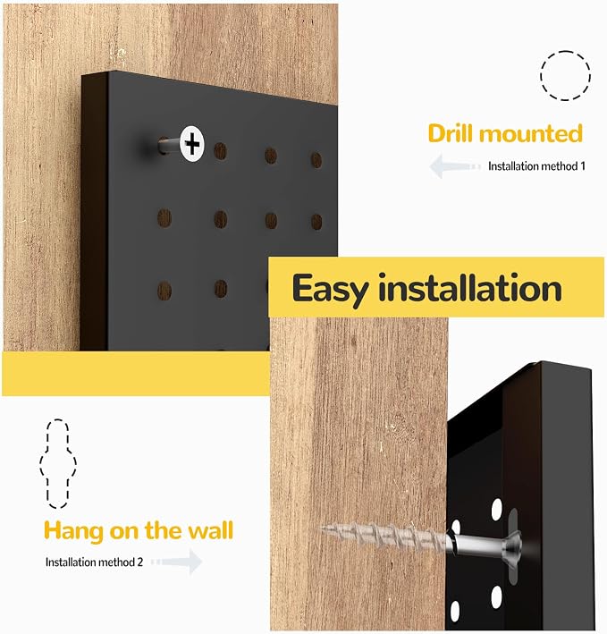 4-Pack Heavy-Duty Metal Pegboard Organizer Kit - 16"x12" Black Steel Wall Control Panels with 8 Hooks for Garage Tools, Craft Rooms, and Home Office Storage