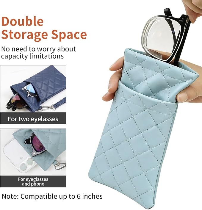 Double Eyeglass Case Soft Dual Glasses Case for Women Men Travel Squeeze Top Sunglasses Cases Eyeglasses Pouch