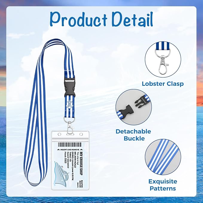 6 Pack Lanyards for Cruise Ship Cards with Waterproof ID Card Badge Holders for Royal Caribbean Cruise Essentials 2026（Stripes）