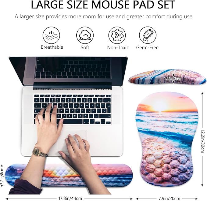 Ergonomic Mouse Pad with Wrist Support and Keyboard Wrist Rest Set | Memory Foam Wrist Cushion, Non-Slip PU Base, Massage Design, Relieves Wrist Pressure for Work, Gaming & Office Use