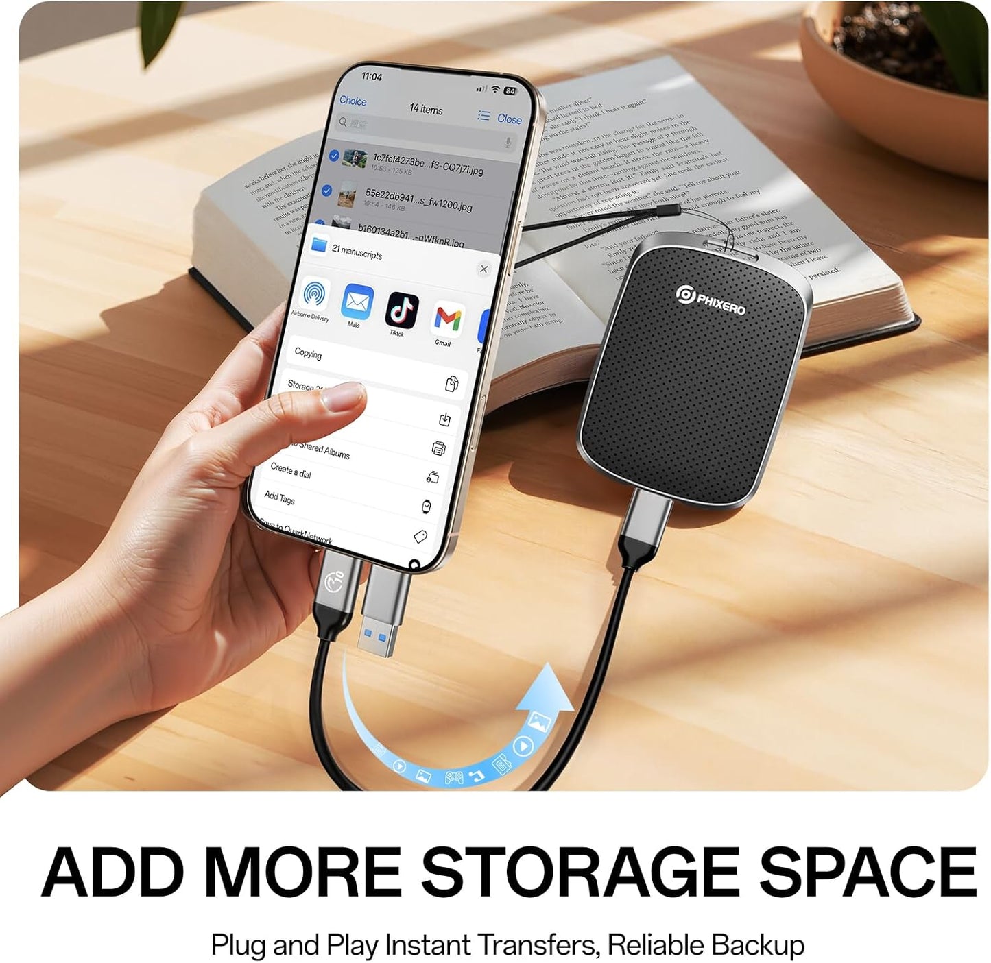 PHIXERO P5PLUS Portable SSD 256GB Up to 550MB/s, USB 3.2 Gen 2 External Solid State Drive，USB C to C&A for Smartphone，Tablet，PC，Labtop (Black)