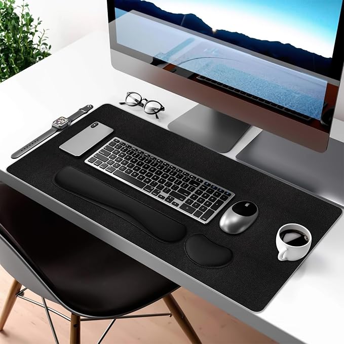 Desk Mat Set,3-in-1 Mouse Pad with Wrist Rest and Keyboard Pad | 31.5" x 15.7" Ergonomic Keyboard and Mouse Pad Set, Memory Foam Keyboard Wrist Rest, Waterproof Computer Mat, Black