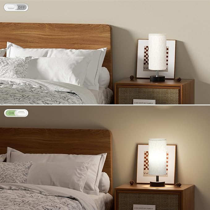 Table Lamp for Bedroom - Bedside Lamps for Night Stands（Blub Included） | Minimalist Desk Lamp | Linen Fabric Shade | for Living Room | for Dorm | 11.6" Inline Control