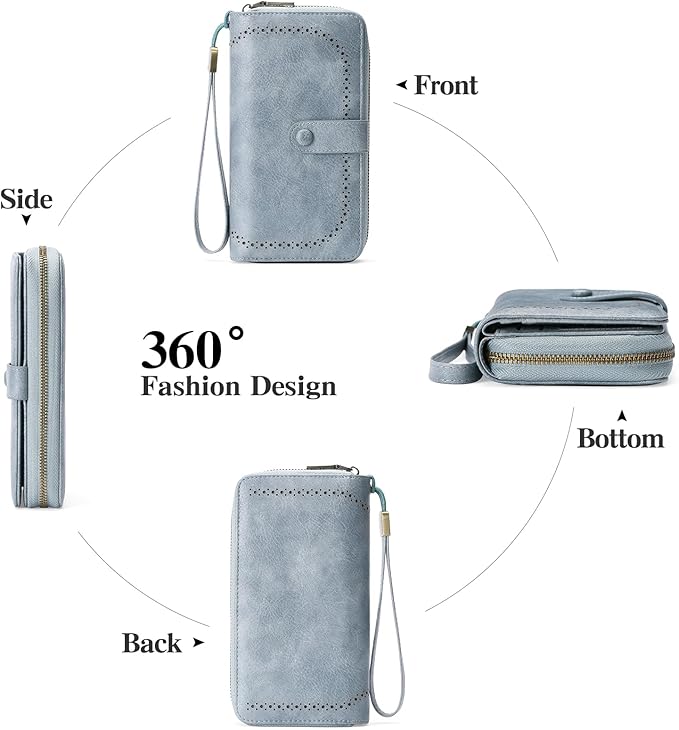 GAEKEAO Leather Credit Card Holder Wallet for Women RFID Blocking Large Capacity Bifold Zipper Card Case Organizer with Wristlet 45 Slots