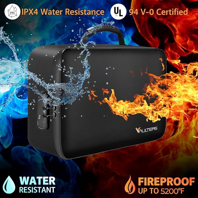 Fireproof Document Bag with Lock - 5200°F Heat Resistant & Waterproof Document Bag with 3 Layers, Portable Fire Proof File Box for Documents, Laptop, Passports & Certificates - Home & Travel (Black)
