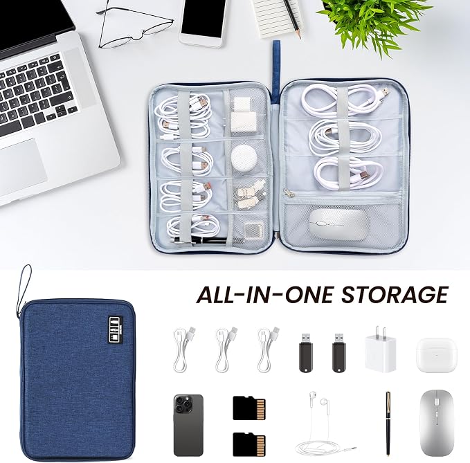 Electronic Organizer Travel Case, Slim Cable Accessories Pouch, Single Layer Tech Pouch & Cord Storage Bag for Chargers, Power Bank, SD Cards - Minimalist Travel Essentials