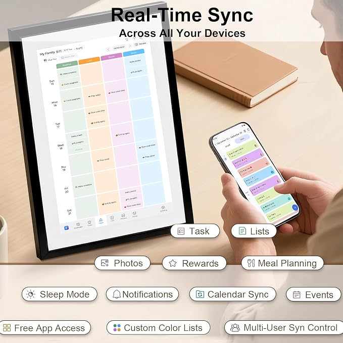 Digital Calendar Wall Touch Screen 15.6" HD Smart Family Planner | Whole-Family Schedule Sync, Chore Rewards & Meal Planning, Zero Subscription Fees, Photo Frame