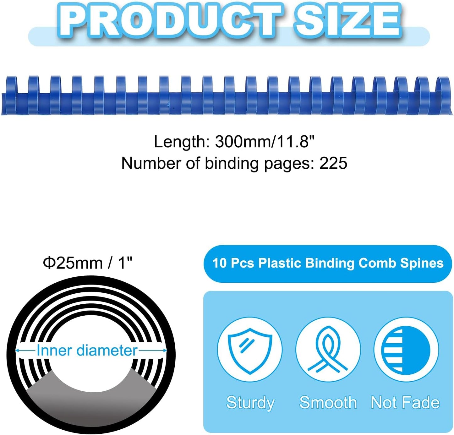 PATIKIL 25mm (1") Plastic Binding Combs, 10 Pcs 21 Rings Comb Binding Spines 225 Sheet Capacity Letter Size for Binding Paper Sheets Notebook Calendar Picture Album, Blue