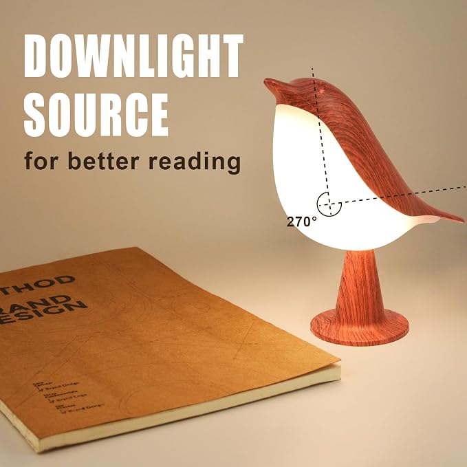 2Pack Small Cute Bird Table Lamp, Touch Bird Night Light, Cordless Bedside Lamp, Desk Lamp for Reading, 3-Way Dimmable USB Rechargeable Battery 2600mAh Nightstand Lamp for Bedroom, Home/Office Decor