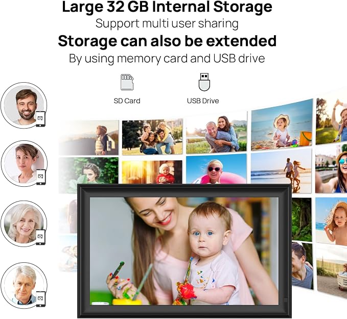 15.6inch FRAMEO Digital Photo Frame with 1920x1080 FHD IPS LCD Touch Screen, Dual-WiFi Share Photos & Videos Via Frameo App, Support USB Drive/SD Card Extend Storage, Auto-Rotate
