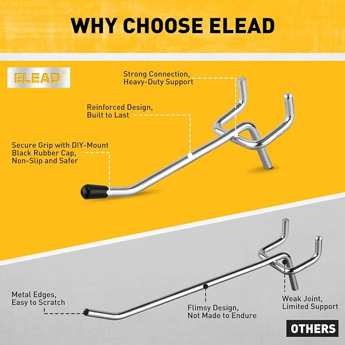 ELEAD 55-Piece 2 Inch Pegboard Hooks, Heavy Duty Peg Board Organizer Accessories, Peg Board Tool Hangers Fit for 1/4" and 1/8" Pegboard Hanging Tools Garage, Workshop, and Craft Storage