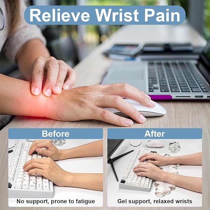 Clear Cloud Wrist Rest and Gel Mouse Pad for Keyboard Ergonomic Wrist Pad | Cooling Comfort Pain & Fatigue Relief Easy to Clean Office Accessories