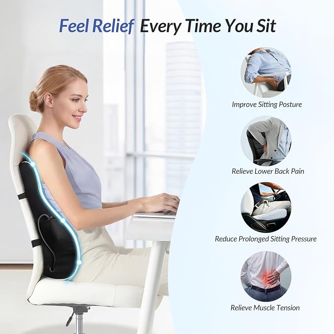 ZIKEE Lumbar Support Pillow with Adjustable Airbag for Back Pain Relief | Ergonomic Memory Foam Back Support Pillow, Provides Comfortable Support & Improves Posture, Fits Office Chair, Car Seat, Home