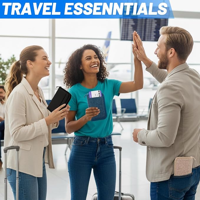Passport Holder for Travel, RFID Blocking Wallet for Couples Men and Family | Multi-compartment organizer holds passports, cards, tickets, IDs and cash for women, couples and international family travel