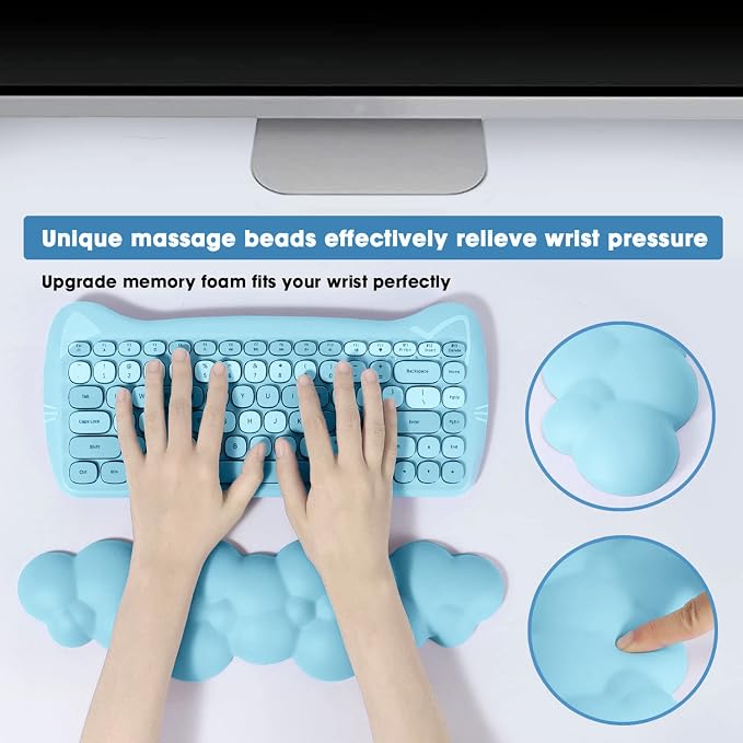 Gaming Keyboard Wrist Rest Pad,Memory Foam Keyboard Palm Rest, Ergonomic Hand Rest,Wrist Rest for Computer Keyboard,Laptop,Mac,Lightweight for Easy Typing Pain Relief (Blue)