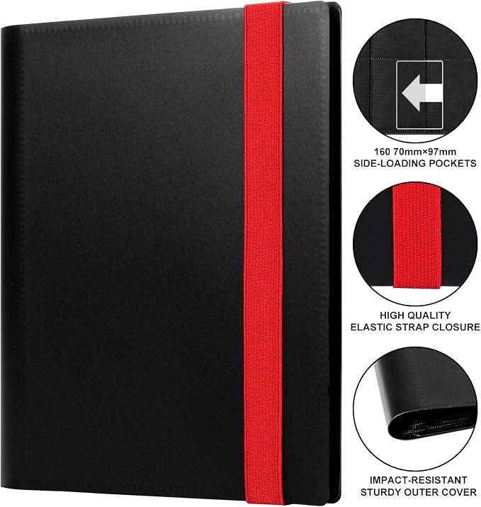 GEAoffice Card Binder 4 Pocket - Small Trading Card Collection Album Folder - 160 Side Loading Pocket Binder for TCG, MTG, Sports&Game Cards - Gifts for Card Collector Boys (Black)