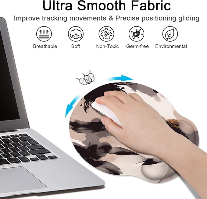 Ergonomic Mouse Pad Set with Wrist Rest, Boho Tribal | Flower Brown Non-Slip Rubber Base Wrist Cushion Support and Coasters Mousepad with Wrist Support for Computer Keyboard
