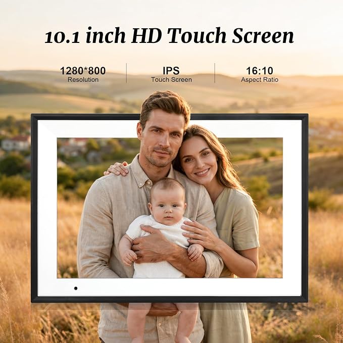 Digital Picture Frame 10.1 Inch Digital Photo Frame 32GB Storage, WiFi Picture Frame with1280x800 IPS Touch Screen, Auto-Rotate Photo Frame Share Your Photos and Videos via AiMOR App, Black