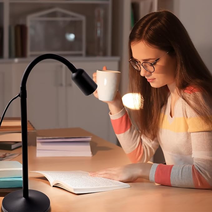 DAMI Small Desk Lamp with Flexible Gooseneck, USB Reading Light Nightstand with 3 Color Temperatures, Dimmable Eye-Caring Bedside Table Lamp for Home Office Bedroom Dorm RV - Black